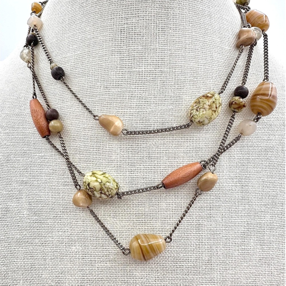 Vintage Y2K Gold Tone Multi Strand Beaded Necklace Women's Classic Jewelry Boho